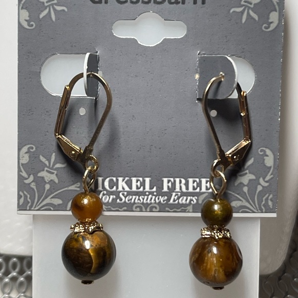 Dress barn Gold with brown dangling earrings - Picture 1 of 2